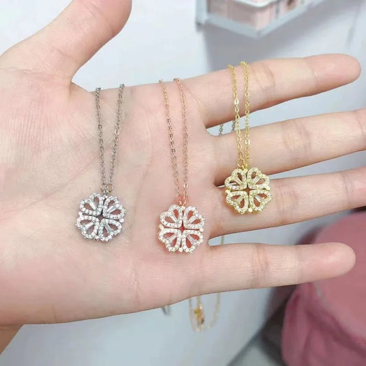 Luckacco 1 heart-shaped magnetic heart pendant necklace for women, clover necklace, lucky four in one love pendant, jewelry gift