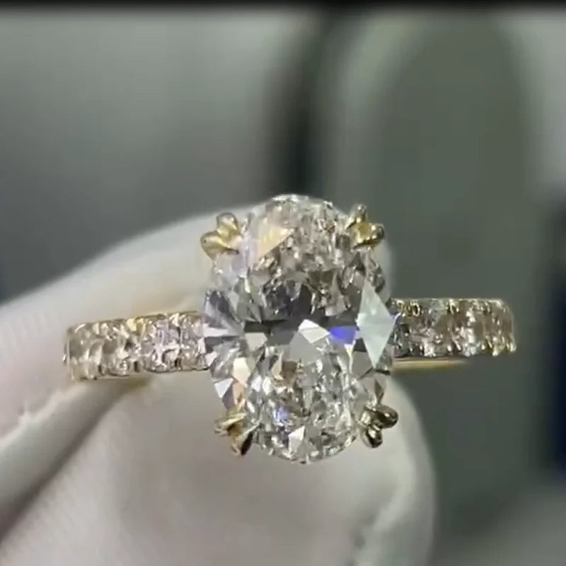 luckacco 3ct good quality 14k yellow gold def vs-vvs oval lab grown diamond cvd hpht diamond wedding ring for lady with igi certificate