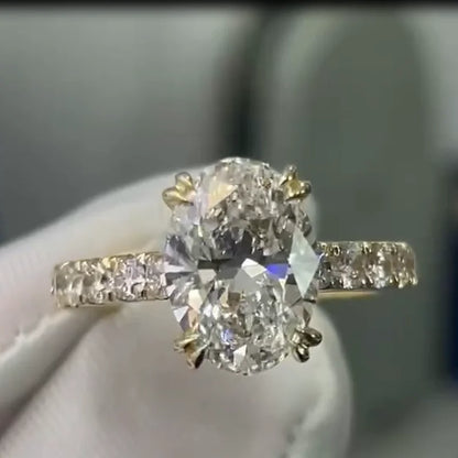 Luckacco 3CT Good Quality 14K Yellow Gold DEF VS-VVS Oval Lab Grown Diamond CVD HPHT Diamond Wedding Ring For Lady With IGI Certificate