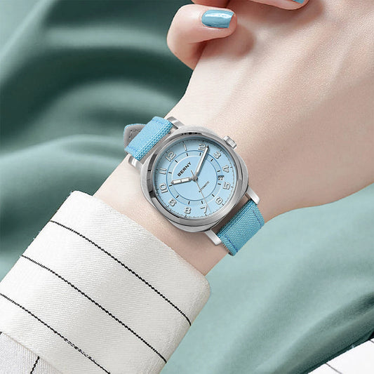 Luckacco BERNY Mechanical Watch for Women Self-wind Pillow Cushion Sapphire Super Luminous Wristwatch Canvas Calendar Watch for Ladies