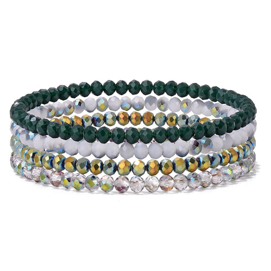 Luckacco 4Pcs/set Shinning Crystal Beads Elastic Bracelet Bohemian Faceted Colorful Crystal Glass Beaded Bracelet Bangles Set For Women