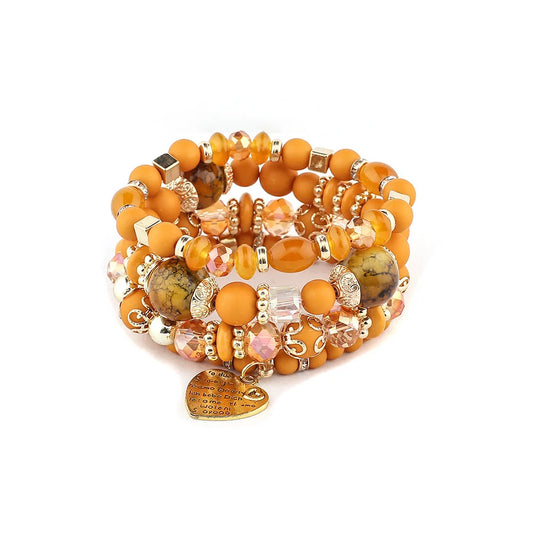 Luckacco 4Pcs/set Boho Ethnic Heart Beaded Bracelet Set For Women Handmade Crystal Beads Chain Bangle Female Bohemia Jewelry Gift