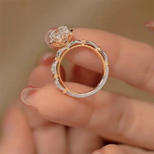 Luckacco Charm Women Silver Color Oval Rings Fashion White Stones Wedding Engagement Bridal Ring Jewelry