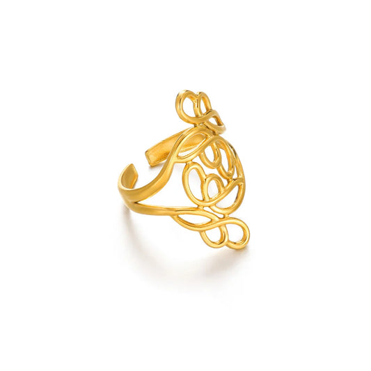 Luckacco Elegant Stainless Steel Big Bloom Flower Rings For Women Gold Color Sun Starfish Open Ring Finger Jewelry Wedding Her Gift Punk