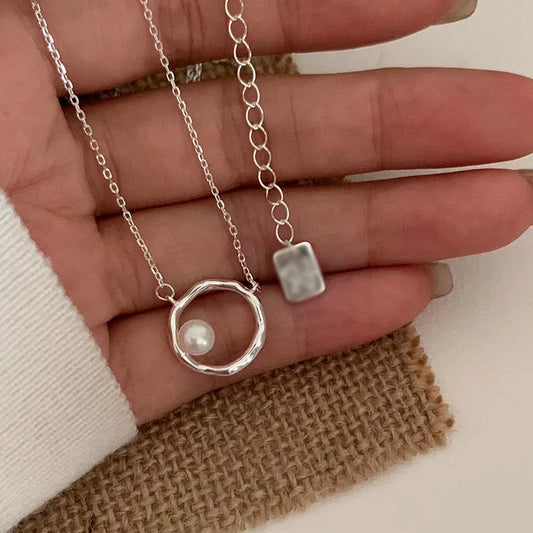 Luckacco New Trendy Fashion 925 Silver Pearl Simple Elegant Thin Chain Pendant Necklace for Women Girl Jewelry Dropship