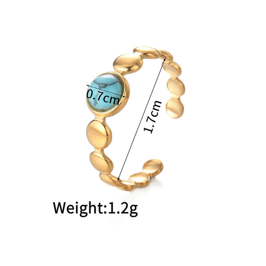 Luckacco Multiple Styles 14K Gold Color Adjustable Ring Stainless Steel Natural Stone Turquoise Zircon Rings For Women Girl Jewelry Gifts