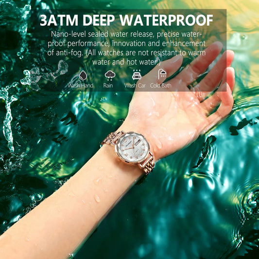Luckacco POEDAGAR Elegant Luxury Women Watch Waterproof Luminous Date Week Ladies Watches Fashion Stainless Steel Quartz Woman Wristwatch