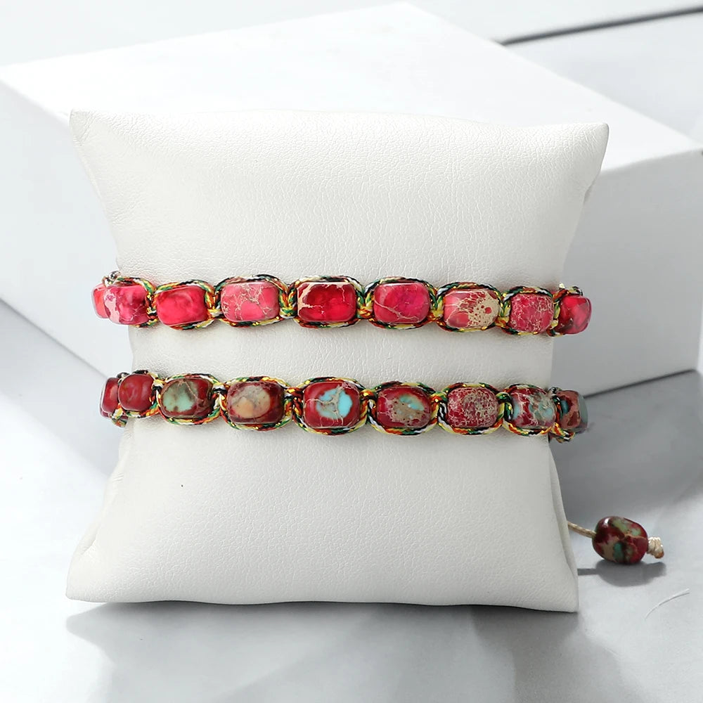 luckacco bohemian imperial stone beaded bracelet handmade  braided string bangles friendship jewelry gift vintage design strand bracelets