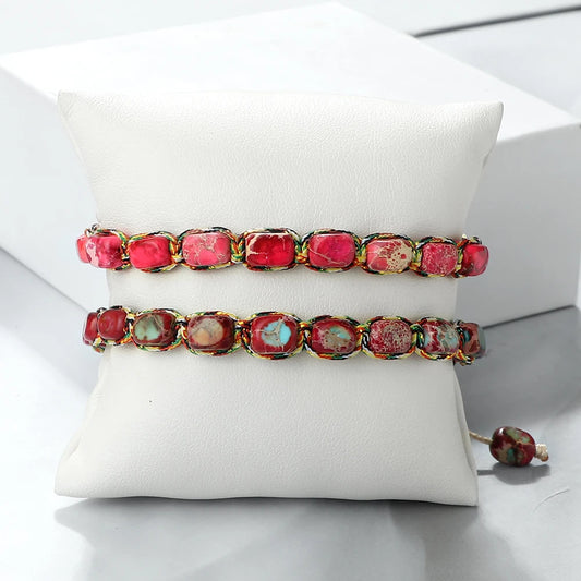 Luckacco Bohemian Imperial Stone Beaded Bracelet Handmade  Braided String Bangles Friendship Jewelry Gift Vintage Design Strand Bracelets