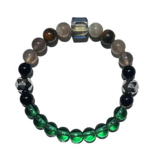Luckacco Attract Wealth Abundance and Prosperity Bracelet Made of Tiger Eye Stone and Green Healing Crystal Handmade Bracelet for Men and