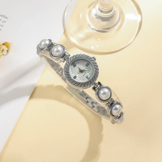 Luckacco Ladies' light luxury compact hybrid diamond dot scale small dial pearl steel strip quartz watch