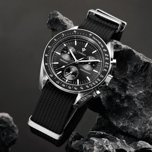 Luckacco CADISEN New Men's Watches Luxury Quartz Wrist Watch For Men Sapphire AR Coated Crystal Canvas VK68 Speed Chronograph Automatic
