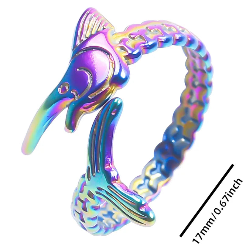 luckacco 1pc stylish marine jewelry ocean sea animals conch starfish shell ring stainless steel jellyfish scallop rings women charm gift