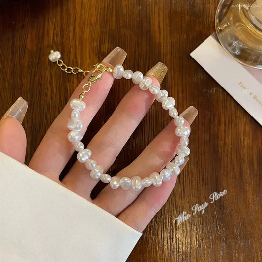 Luckacco Ins Pearl Bracelet for Women Irregular Shaped Pearl  Small and Unique Design High Grade and Elegant Style Bracelets Pulseras 팔찌