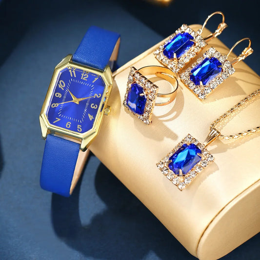 Luckacco 6/5/1PCS Luxury Fashion Square Women's Watches Brand Ladies Quartz Wristwatch Jewelry Set Classic Simple Femme Relogio Feminino