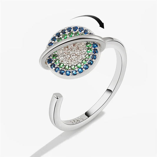Luckacco Ethnic Mandala Flower Finger Rings for Women Girls Rotating Rose Sun Planet Anxiety Knuckle Ring Anti Stress Jewelry