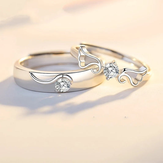 Luckacco High-quality Couple Wedding Ring for Woman Men 2Pcs Love Heart Zircon Adjustable Rings Fashion Stainless Steel Engaged Jewelry