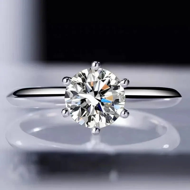 luckacco solitaire ring real 925 sterling silver 1ct moissanite cz engagement wedding band rings for women bridal statement party jewelry