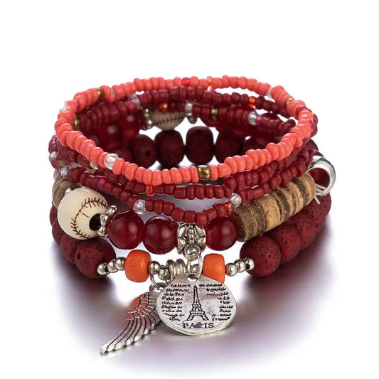 Luckacco 4 pieces/set Bohemian crystal tassel multi-layer elastic rope bracelet, handmade beaded bracelet, women's fashion accessories