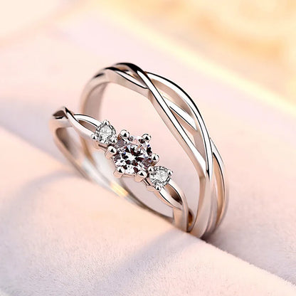 Luckacco 2Pcs/sets Geometric Love Heart Zircon Rings Paired Rings for Couple Promise Matching Wedding Ring Set Senior Designer Jewelry