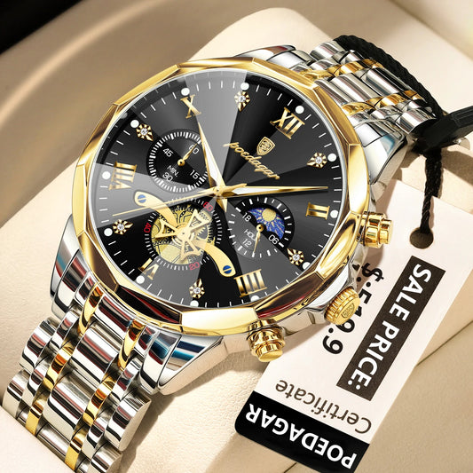 Luckacco POEDAGAR Luxury Men Watch Top Original Waterproof Luminous Chronograph Man Wristwatch Stainless Steel Quartz Men's Watches Reloj