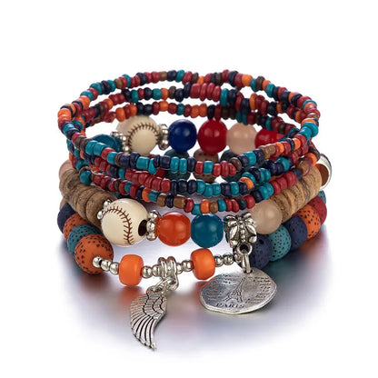Luckacco Boho Tree Of Life Bracelet Set For Women Fashion Tassels Charm Wooden Beads Elastic Chain Bangle Girl Trendy Party Jewelry