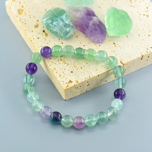 Luckacco Fluorite Bracelet with Natural Stones 6 8 10mm Beads Charm Jewelry for Women Amethyst Crystal Agates Beads Energy Healing Bangle