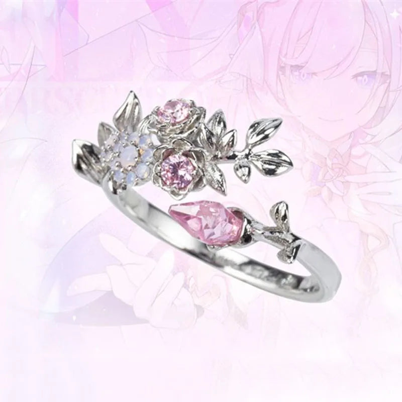 luckacco game honkai impact 3 elysia cosplay ring alloy opening adjustable women jewelry accessories prop