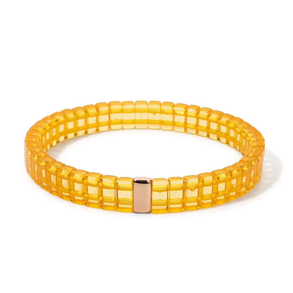 luckacco 4x8mm crystal acrylic bangle for women handmade rainbow color elastic bracelets