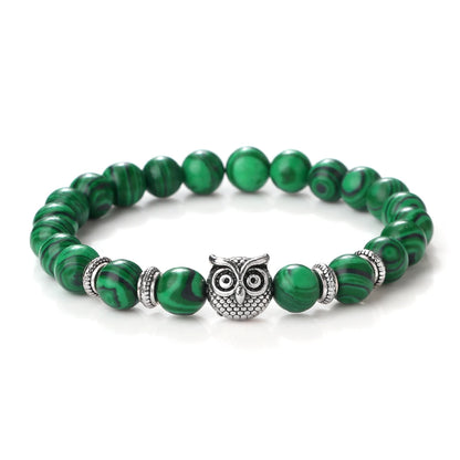 Luckacco Vintage Owl Charm Bracelets & Bangles For Men Women Natural Lava Stone Malachite Beads Couple Bracelets Friendship Jewelry Gifts