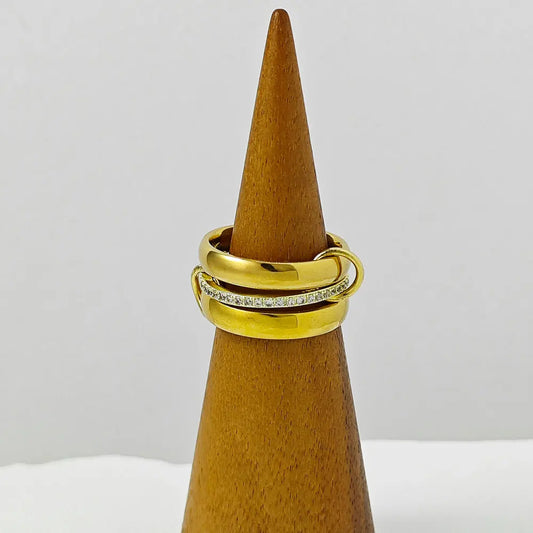 Luckacco Stainless Steel Spinelli Ring For Women Men Fashion New Gold Color Zircon Three-Piece Set Stacking Rings Finger Jewelry Gifts
