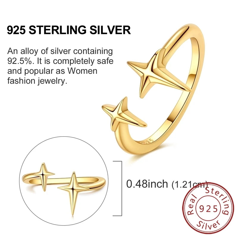 luckacco new 925 sterling silver rings gold heart bow adjustable open closed ring suitable for women stacking ring fashion jewelry gift