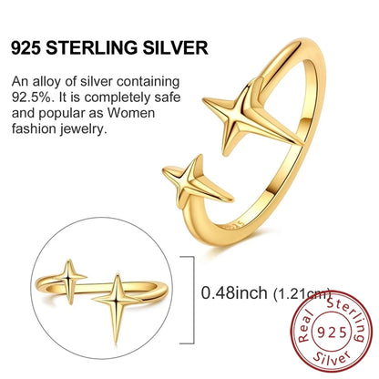 Luckacco New 925 Sterling Silver Rings Gold Heart Bow Adjustable Open Closed Ring Suitable for Women Stacking Ring Fashion Jewelry Gift