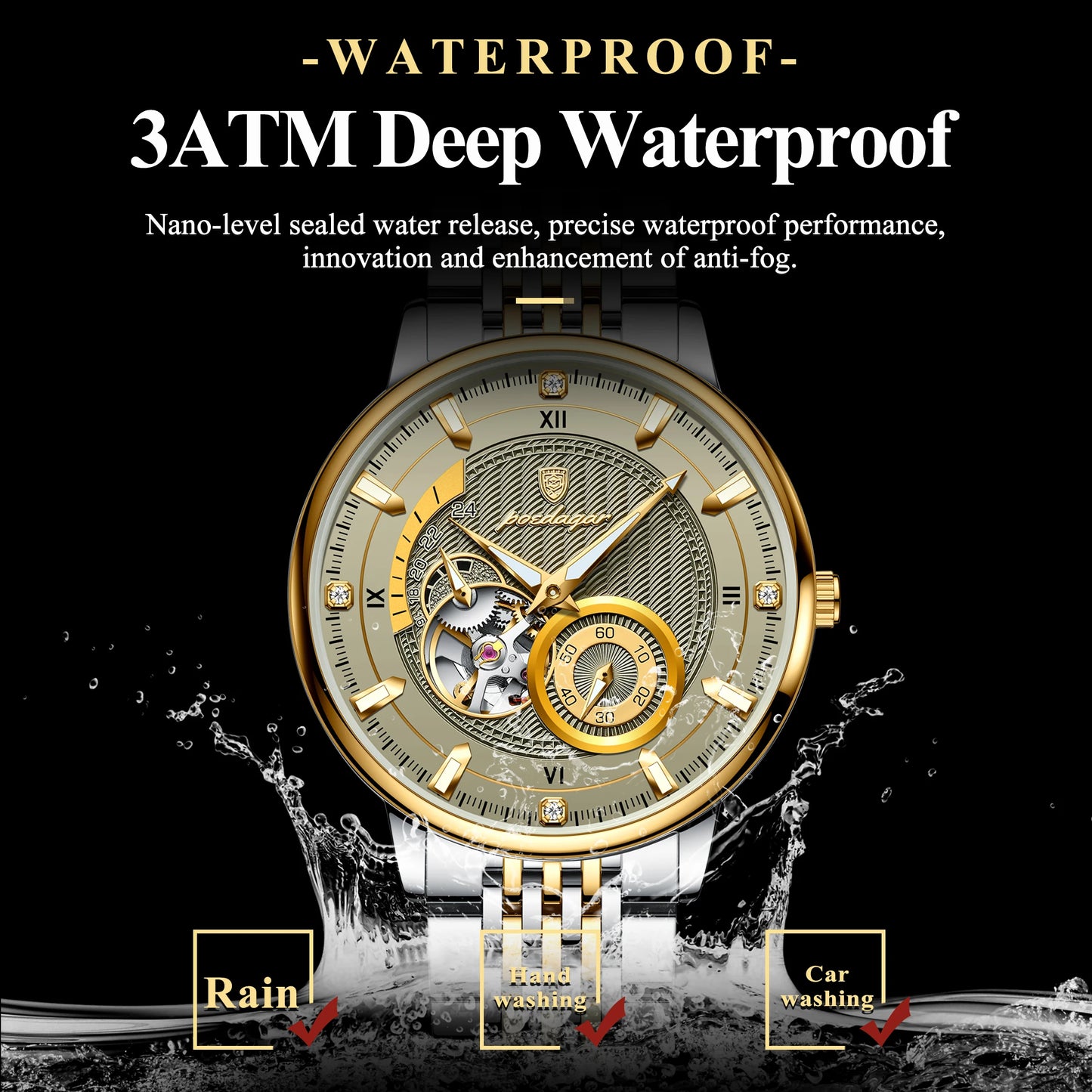 luckacco poedagar luxury man wristwatch top automatic mechanical luminous men watch hollow tourbillon stainless steel men's watches reloj