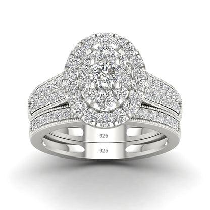 Luckacco 2PCS Diamond Couple Rings Set Woman Wedding Engagement Sterling Silver Ring Shining Luxury 5A Zircon 14k Gold Classic Jewelry