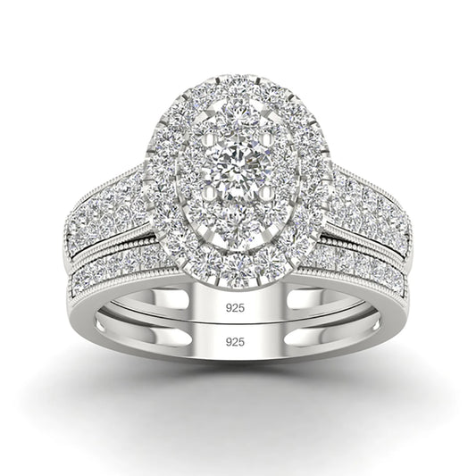 Luckacco 2PCS Diamond Couple Rings Set Woman Wedding Engagement Sterling Silver Ring Shining Luxury 5A Zircon 14k Gold Classic Jewelry