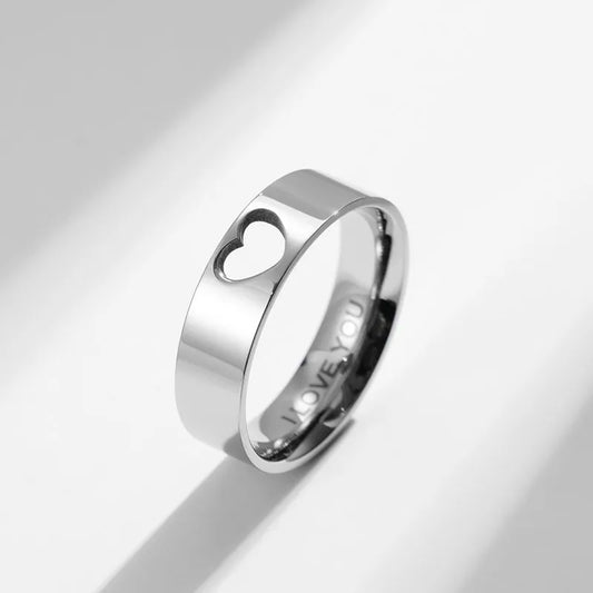 Luckacco Stainless Steel Hollow Heart Puzzle Couple Rings "I LOVE YOU" Engraved Wedding Band Ring for Women Men Size 5-12