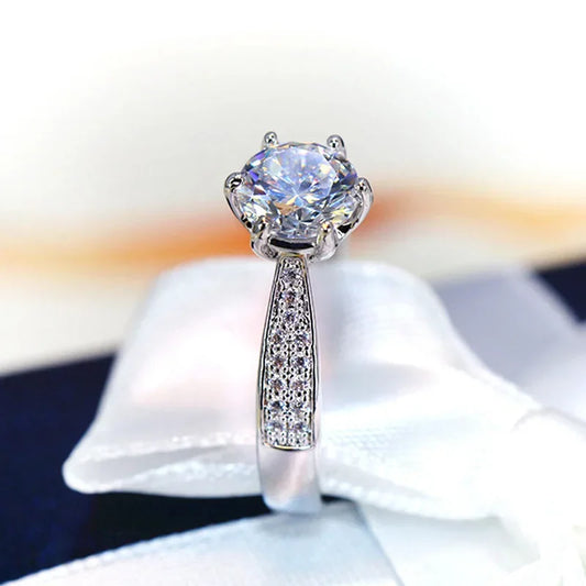 Luckacco Classic Female Rings 925 Sterling Silver 6 Claws Moissanite Rings for Women Promise Love Zircon Engagement Wedding Jewelry Gift