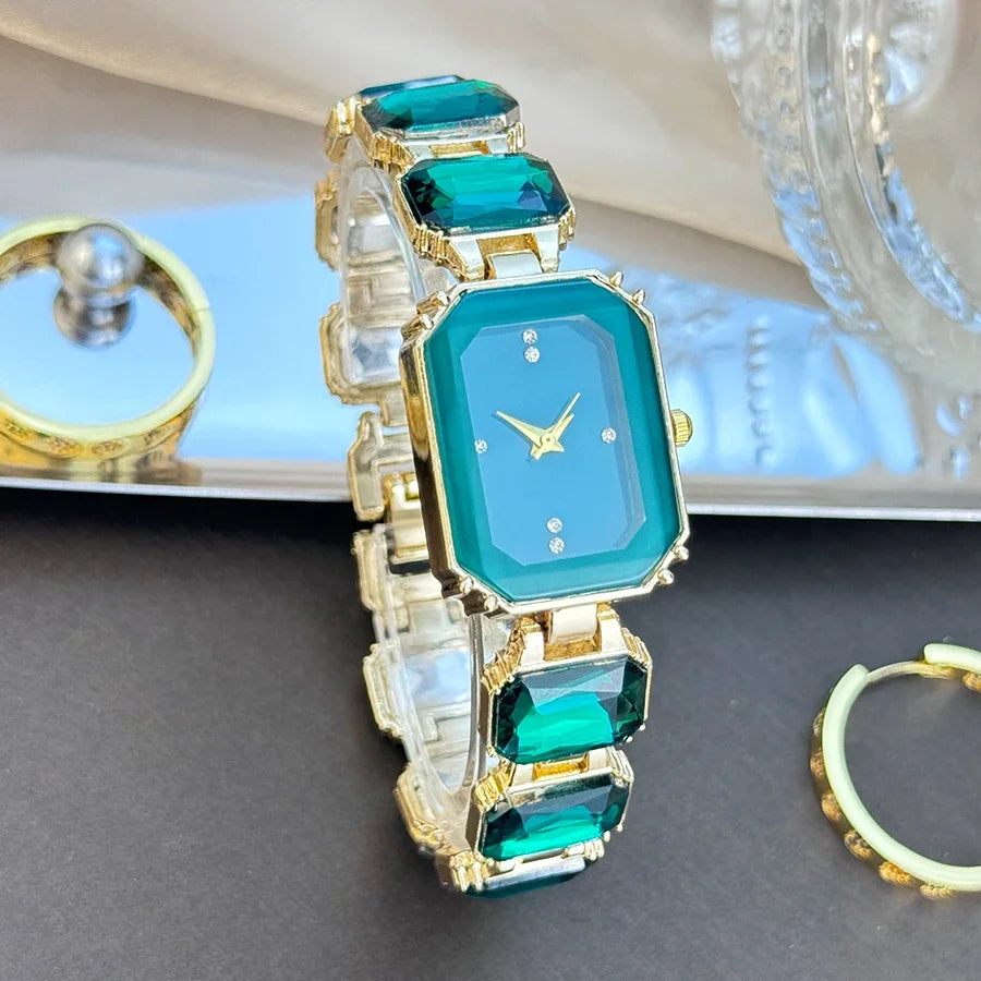 luckacco fashion women square quartz wristwatches luxury stainless steel water diamond quartz movement bracelet clock ladies watches