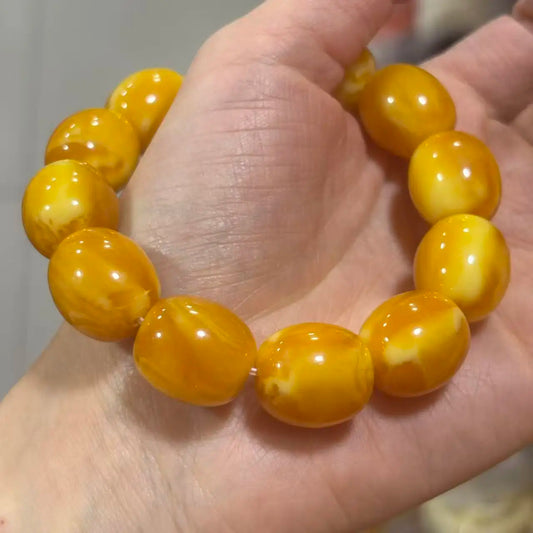 Luckacco Natural Amber Honey Wax Bracelet Baltic Chicken Oil Yellow Barrel Bead Amber Bracelet Original Stone Men's and Women's Pendant