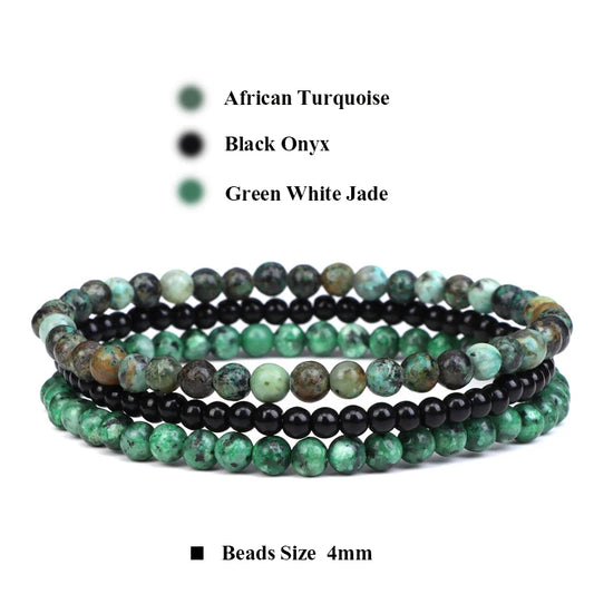 Luckacco 3pcs Amethysts Purple Agates Elastic Bracelets For Women Men Natural Stone Tiger Eye Black Onyx 4mm Beads Bracelet Set Jewelry