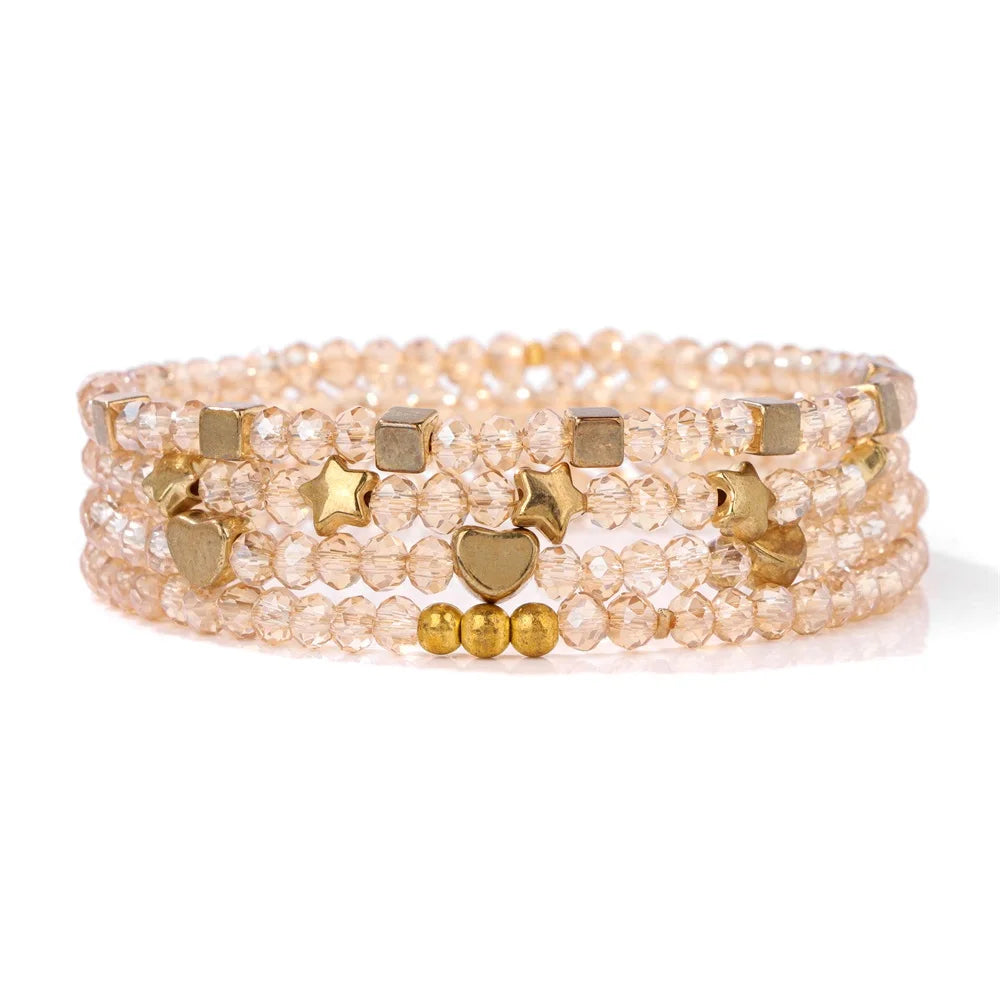 luckacco 4pcs/set shinning crystal beads elastic bracelet bohemian faceted colorful crystal glass beaded bracelet bangles set for women