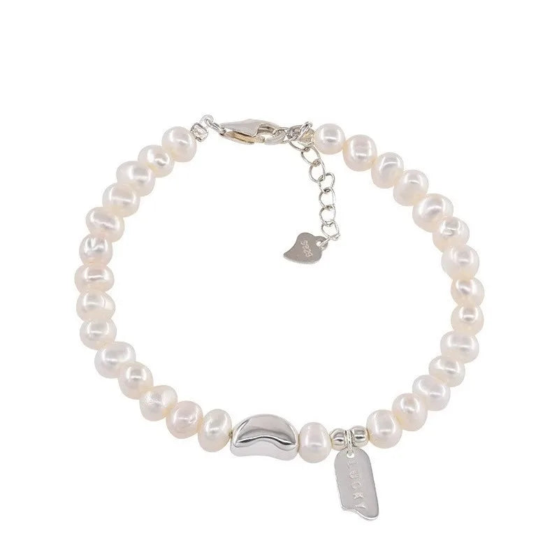 luckacco vintage creativity irregular baroque imitation pearl heart shape beading bracelets for women fashion accessories lucky tag gifts