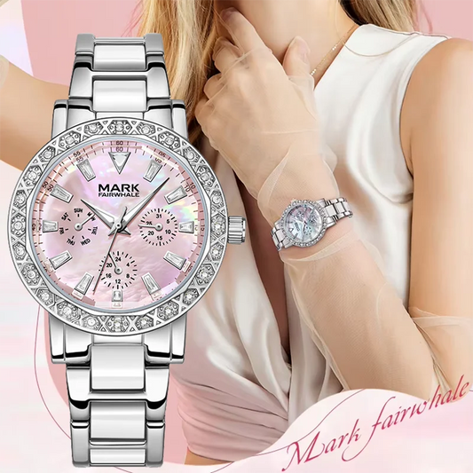 Luckacco Mark Fairwhale Dress Pink Diamond Watch For Women Fashion Ceramic Chain Quartz Watch Luxury Brilliant Beimu Wristwatch Ladies