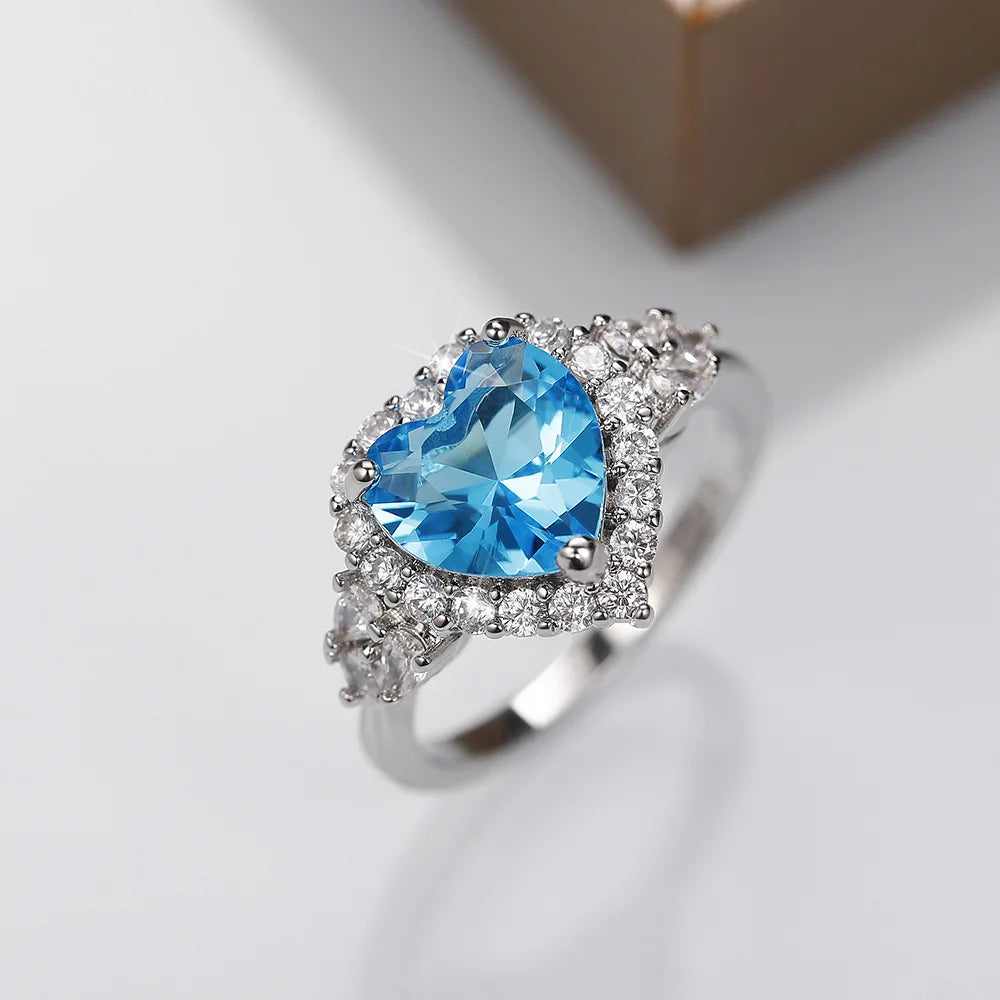 luckacco romantic pink heart shaped ring for female cubic zirconia bridal wedding party  with minimalist fashion jewelry accessories