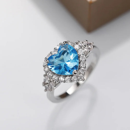 Luckacco Romantic Pink Heart shaped Ring for Female Cubic Zirconia Bridal Wedding Party  with Minimalist Fashion Jewelry Accessories