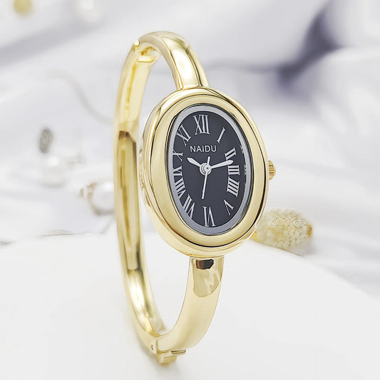 Luckacco Luxury Women Roman Oval Dial Quartz Watch Brand Luxury Gold Color Bangle Wristwatch Relogio Feminino Gifts Clock Montre Femme