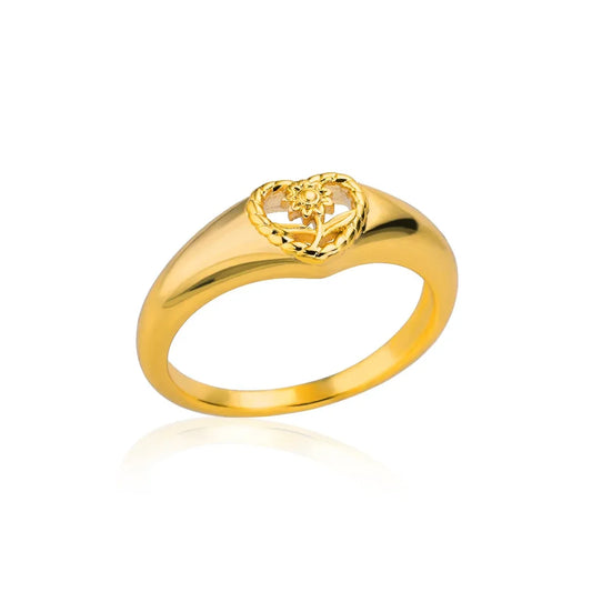 Luckacco Sunflower Heart Rings For Women Gold Color Stainless Steel Ring Female Engagement Wedding Party Finger Jewelry Gift 2024 Trend
