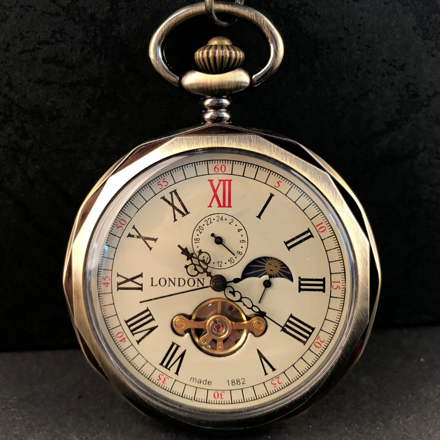 luckacco luxury vintage mechanical pocket watch multifunctional moon hand wind unisex casual chain fob watches