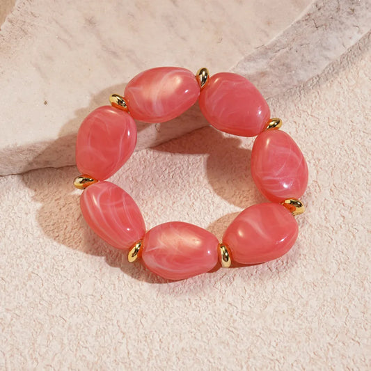 Luckacco 7 Styles Trendy Splicing Acrylic Round Beads Bracelets Bohemian Thick Irregular Resin Elastic Bangles Retro Jewelry for Women F